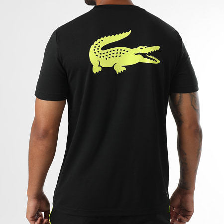 Lacoste - Tee Shirt Regular Fit Logo Crocodile Noir Jaune Fluo