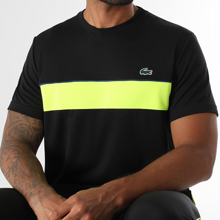 Lacoste - Tee Shirt Regular Fit Logo Crocodile Noir Jaune Fluo