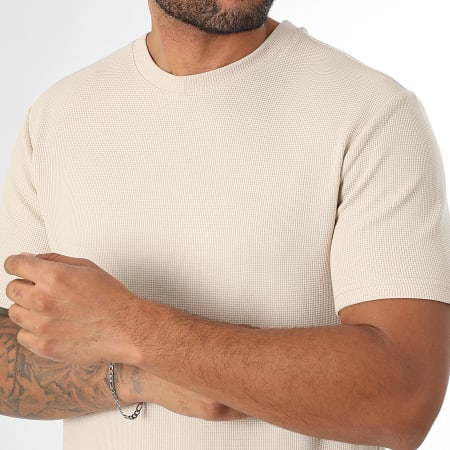 LBO - Camiseta con cuello redondo Waffle 3910 Beige claro