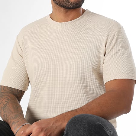 LBO - Camiseta con cuello redondo Waffle 3910 Beige claro