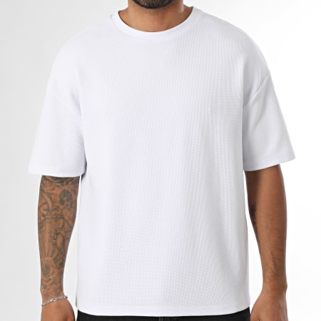 LBO - Camiseta Cuello Redondo Oversize Grande Waffle Grande 3916 Blanco