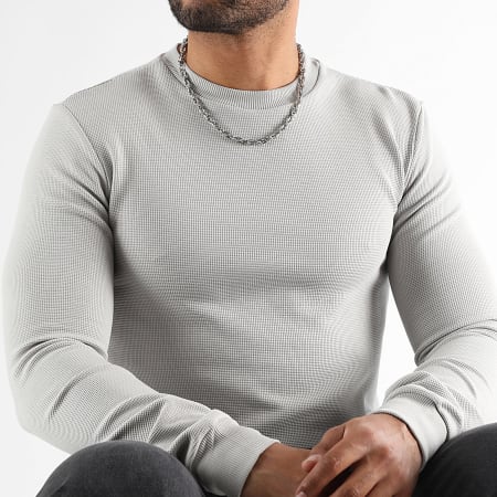 LBO - Sweat Col Rond Waffle 3923 Gris Clair