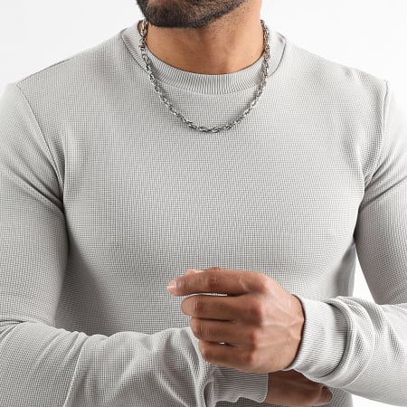 LBO - Sweat Col Rond Waffle 3923 Gris Clair