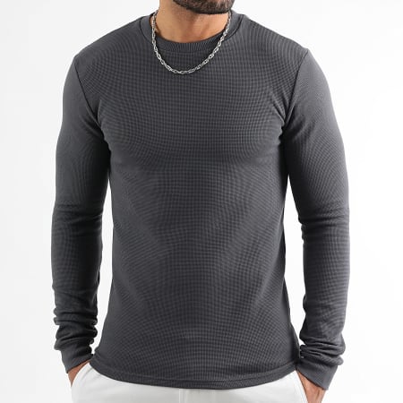 LBO - Pull Col Rond Waffle 3924 Gris Anthracite