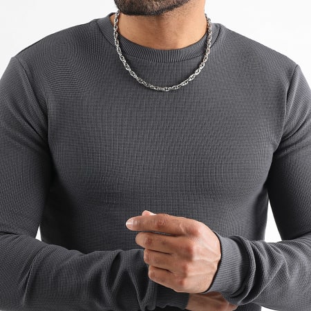 LBO - Pull Col Rond Waffle 3924 Gris Anthracite