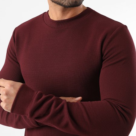 LBO - Wafel 3928 Bordeaux trui met ronde hals