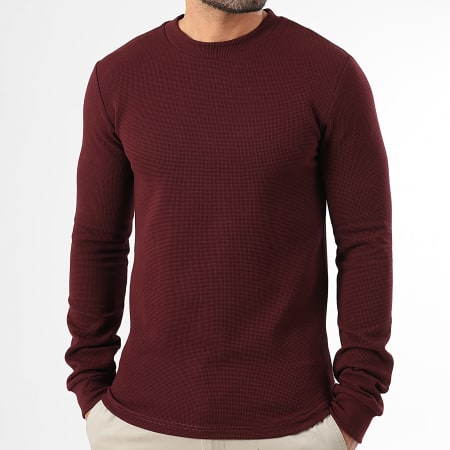 LBO - Wafel 3928 Bordeaux trui met ronde hals