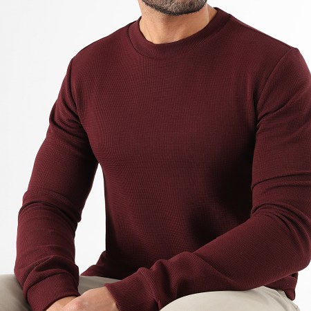 LBO - Wafel 3928 Bordeaux trui met ronde hals