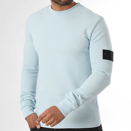 LBO - Sweat Col Rond Waffle Avec Patch 3824 Bleu Clair