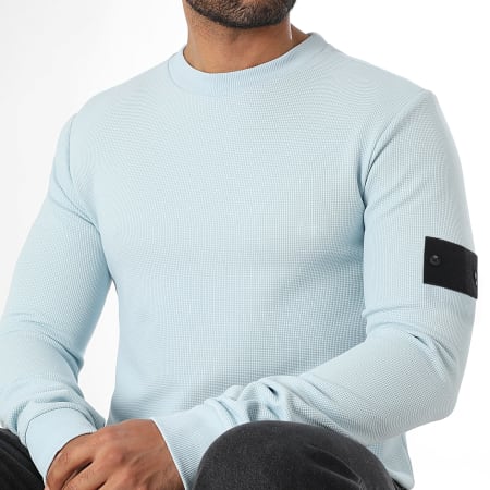 LBO - Sweat Col Rond Waffle Avec Patch 3824 Bleu Clair