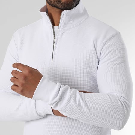 LBO - Sweat Col Demi Zip Waffle 3931 Blanc