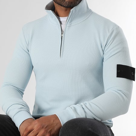 LBO - Sudadera Cuello Medio Cremallera Waffle Con Parche 3830 Azul Claro