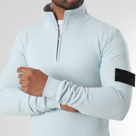 LBO - Sudadera Cuello Medio Cremallera Waffle Con Parche 3830 Azul Claro