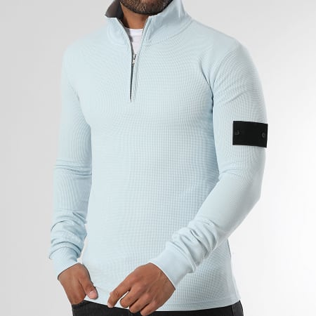 LBO - Sudadera Cuello Medio Cremallera Waffle Con Parche 3830 Azul Claro