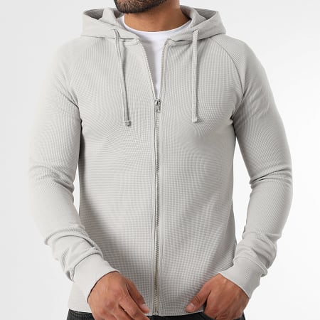 LBO - Sweat Zippé A Capuche Waffle 3934 Gris Clair
