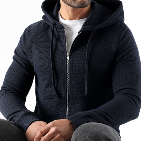 LBO - Sweat Zippé A Capuche Waffle 3936 Bleu Marine