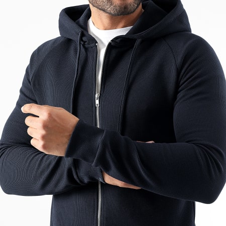 LBO - Sweat Zippé A Capuche Waffle 3936 Bleu Marine