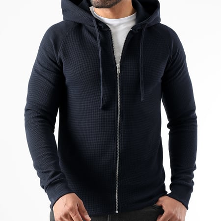 LBO - Sweat Zippé A Capuche Waffle 3936 Bleu Marine