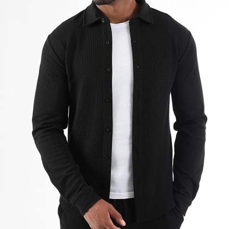 LBO - Waffle 3942 Black Long Sleeve Shirt and Jogging Pants Set