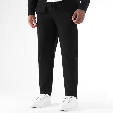 LBO - Waffle 3942 Black Long Sleeve Shirt and Jogging Pants Set