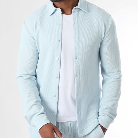 LBO - Conjunto de camisa de manga larga y pantalón de chándal Waffle 3945 Azul claro