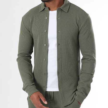 LBO - Ensemble Chemise Manches Longues Et Pantalon Jogging Waffle 3946 Vert Kaki