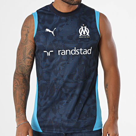Puma - Débardeur OM Training Jersey 763958 Bleu Marine Noir Bleu Clair