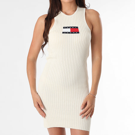 Tommy Jeans - Dames Vlag Sweater Tank Jurk 0877 Licht Beige