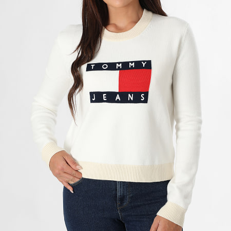 Tommy Jeans - Pull Femme Color Block Flag 0970 Blanc Beige