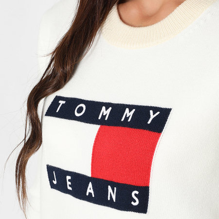 Tommy Jeans - Pull Femme Color Block Flag 0970 Blanc Beige