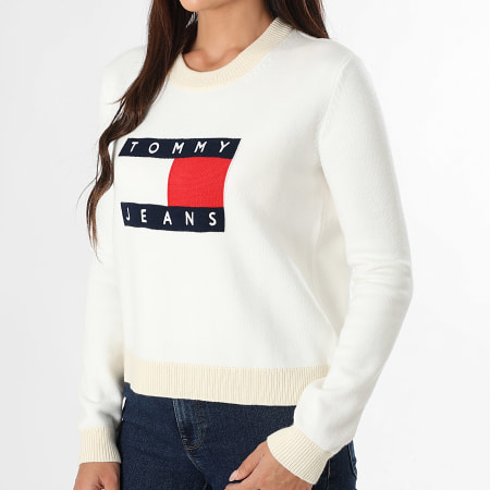 Tommy Jeans - Pull Femme Color Block Flag 0970 Blanc Beige