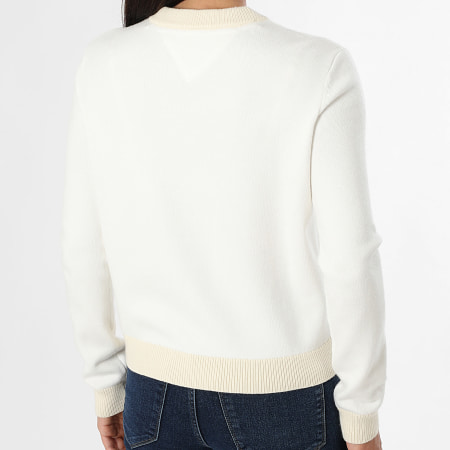 Tommy Jeans - Pull Femme Color Block Flag 0970 Blanc Beige