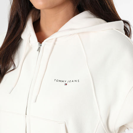Tommy Jeans - Sudadera con capucha y cremallera Corp Linear 1163 White de mujer