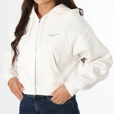 Tommy Jeans - Sudadera con capucha y cremallera Corp Linear 1163 White de mujer