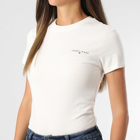 Tommy Jeans - Tee Shirt Femme Linear 1164 Beige Clair