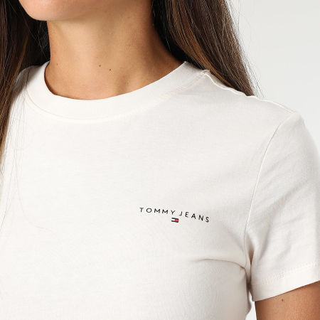 Tommy Jeans - Tee Shirt Femme Linear 1164 Beige Clair