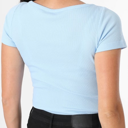 Tommy Jeans - Tee Shirt Col V Boutonné Femme Henley Waffle 0902 Bleu Clair