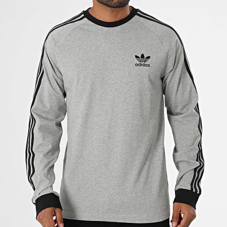 Adidas Originals - Tee Shirt Manches Longues A Bandes 3 Stripes JY1375 Gris Chiné Noir