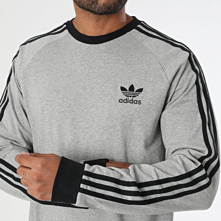 Adidas Originals - Tee Shirt Manches Longues A Bandes 3 Stripes JY1375 Gris Chiné Noir