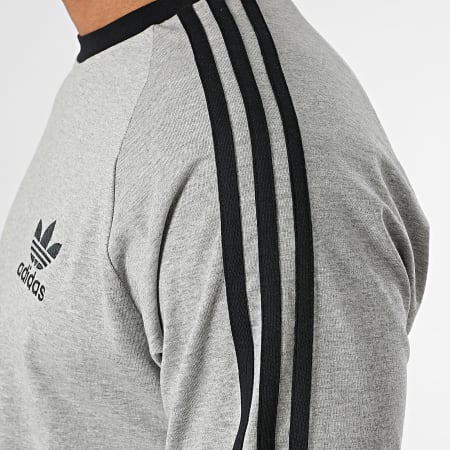 Adidas Originals - Tee Shirt Manches Longues A Bandes 3 Stripes JY1375 Gris Chiné Noir