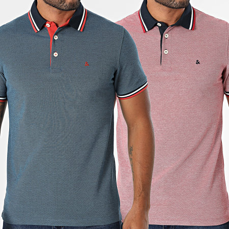 Jack And Jones - Lot De 2 Polos Manches Courtes Paulos Bleu Marine Chiné Rouge Chiné