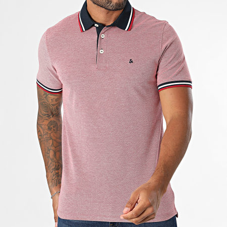 Jack And Jones - Lot De 2 Polos Manches Courtes Paulos Bleu Marine Chiné Rouge Chiné