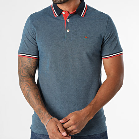 Jack And Jones - Lot De 2 Polos Manches Courtes Paulos Bleu Marine Chiné Rouge Chiné