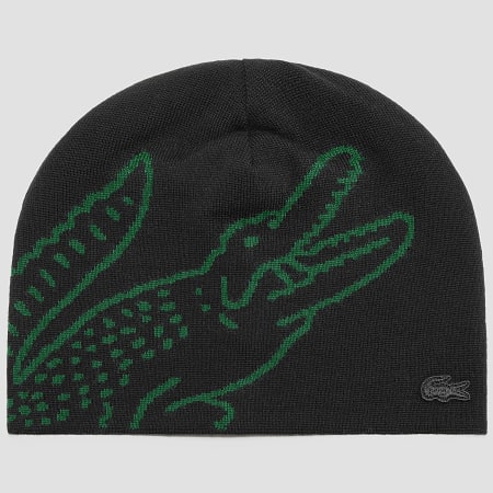 Lacoste - Bonnet Big Logo Et Broderie Crocodile Noir Vert