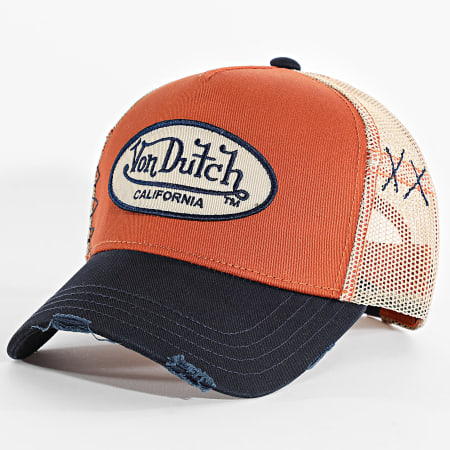 Von Dutch - Casquette Trucker Used Bleu Marine Orange Beige