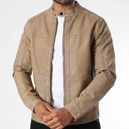 Jack And Jones - Veste Simili Cuir Warner Beige Foncé