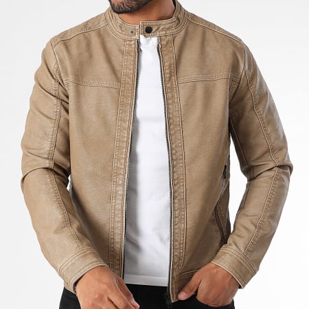Jack And Jones - Veste Simili Cuir Warner Beige Foncé