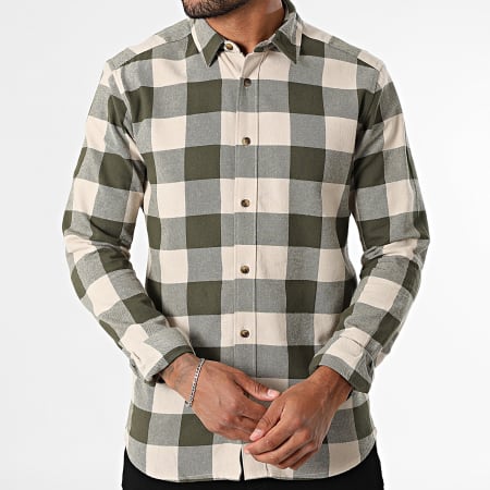 Only And Sons - Chemise Manches Longues A Carreaux Gudmund Beige Vert Kaki