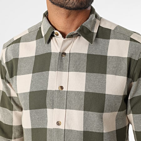 Only And Sons - Chemise Manches Longues A Carreaux Gudmund Beige Vert Kaki