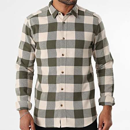 Only And Sons - Chemise Manches Longues A Carreaux Gudmund Beige Vert Kaki